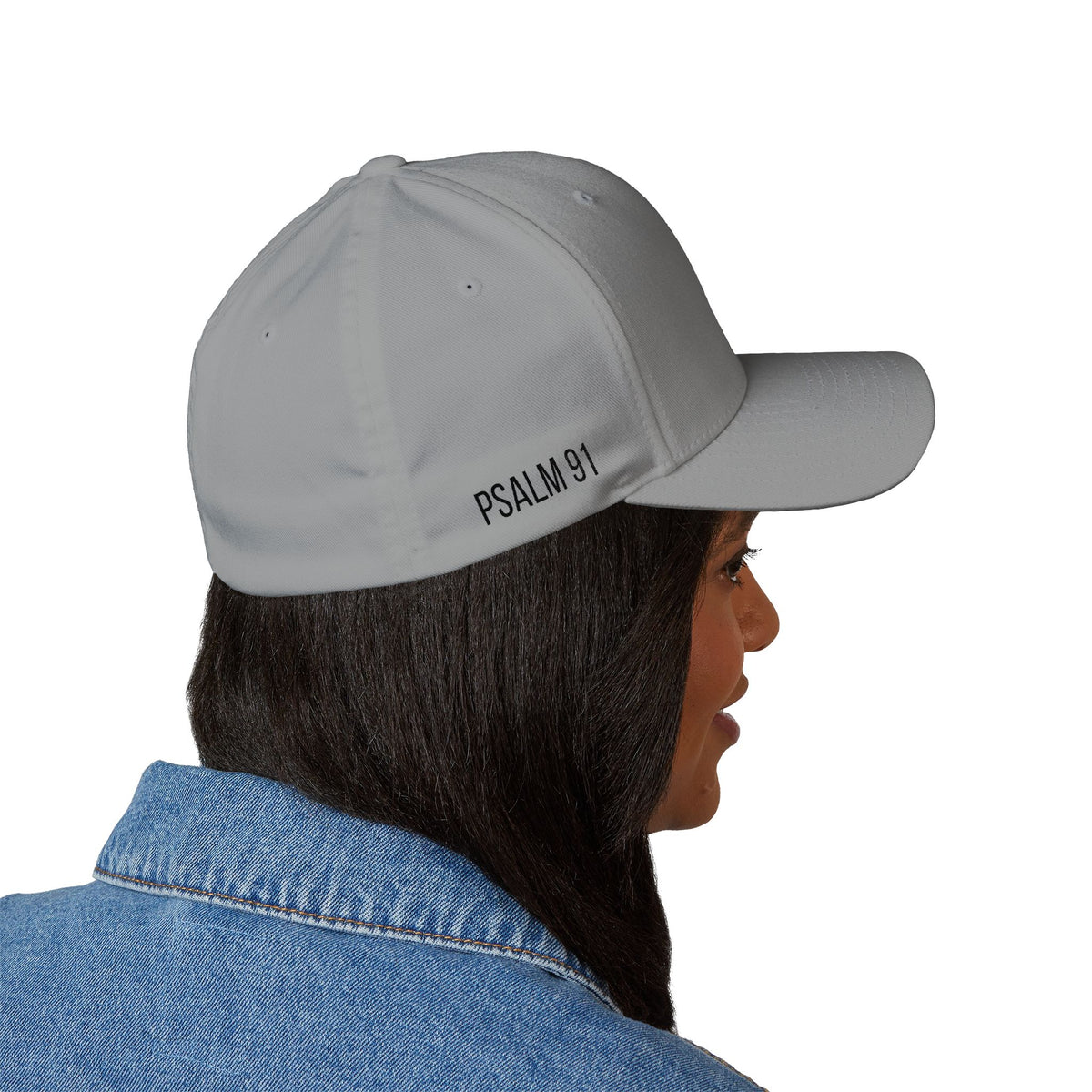 Embroidered Psalm 91 Hat - Flex-fit Closed-Back Hat with Cross Design