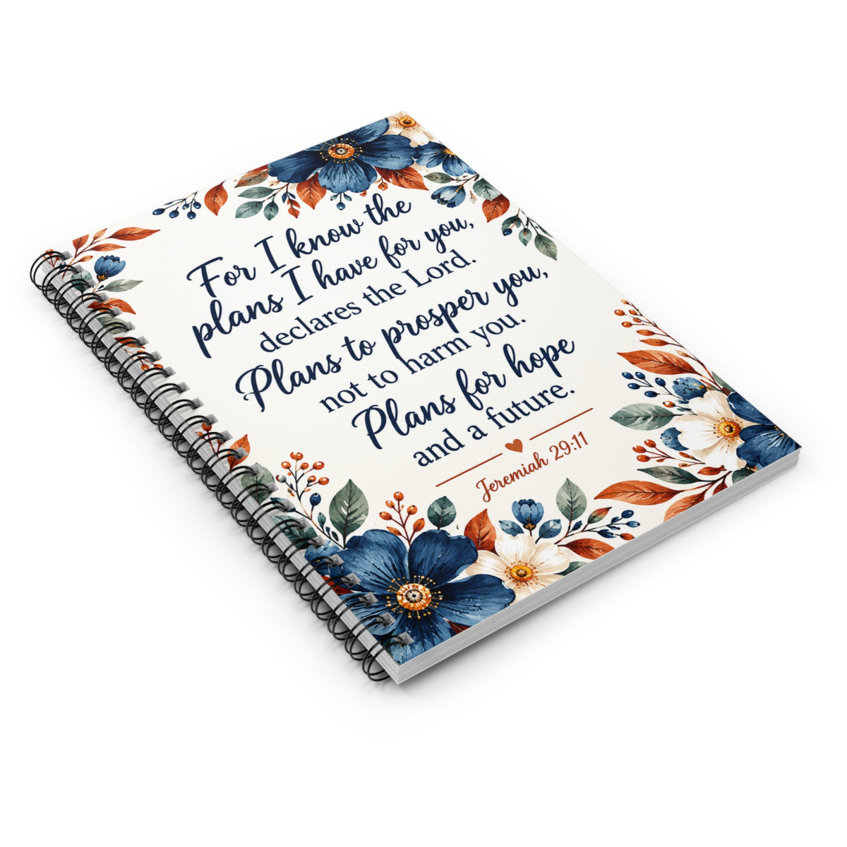 Jeremiah 29:11 Christian Spiral Notebook, Floral Bible Verse Journal