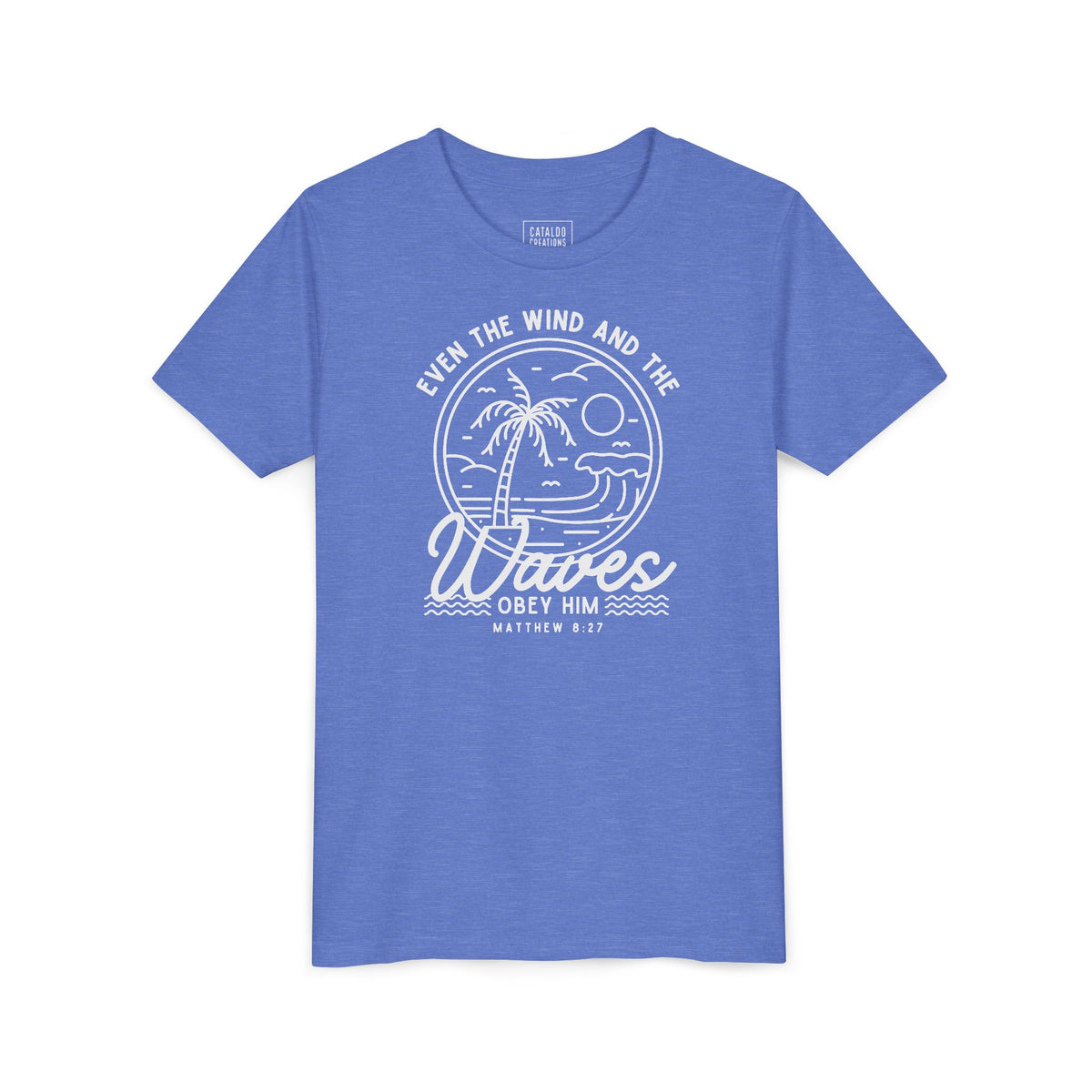 Youth Short Sleeve Tee - 'Even the Wind and the Waves Obey Him' Kids Bible Verse Shirt