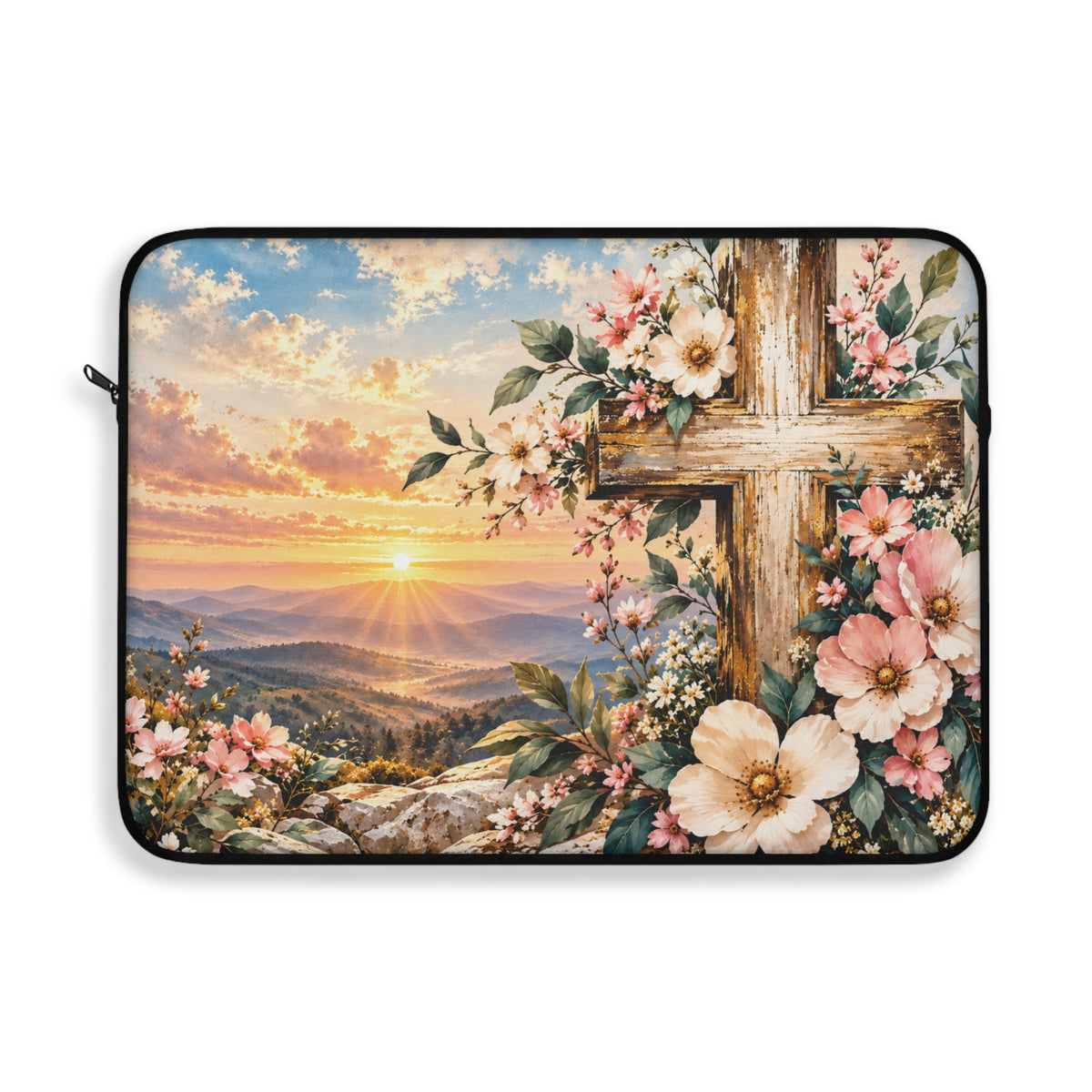 Watercolor Floral Cross Laptop Sleeve – Christian Laptop Case for Women | 12", 13" & 15"