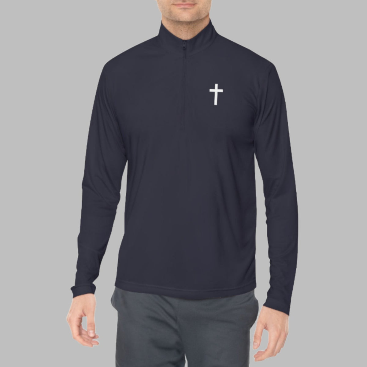 The Cross Quarter-Zip Pullover has a small cross on the front chest pocket. A perfect and simple way to wear your faith on the golf course, trails, boat and more! Cataldo Creations. Christian Apparel. Faith Based Apparel.