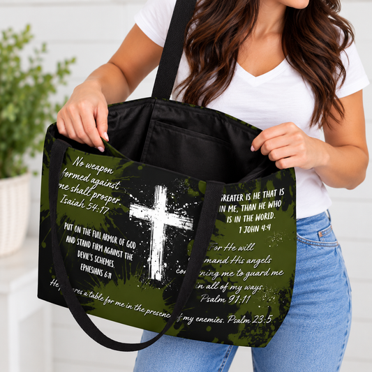 Christian Scripture Tote Bag – Armor of God & Bible Verses | 24" x 13" Large Faith-Inspired Tote