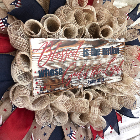 Handmade Door Wreath, Blessed Is The Nation Whose God Is The Lord Wreath