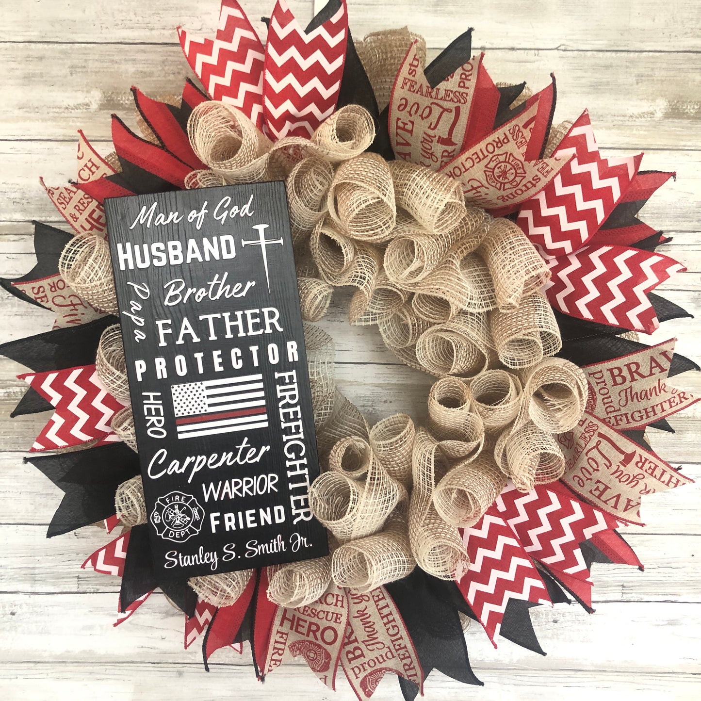 Custom Made 'In Loving Memory' Wreath. Personalized Memorial Plaque