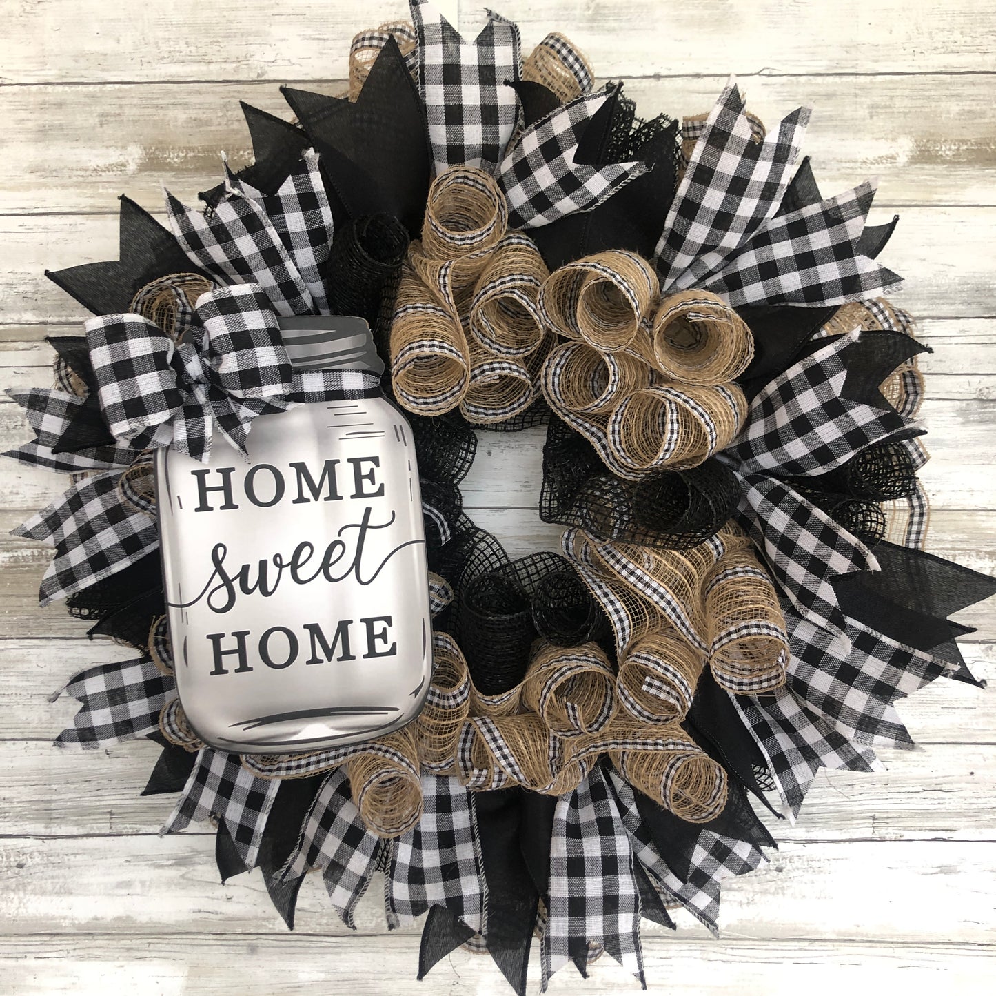 Home Sweet Home Buffalo Plaid Wreath. Handmade Door Wreath.