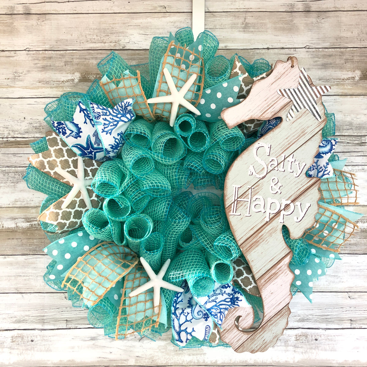 Seahorse Nautical Door Wreath. Handmade beach wreath