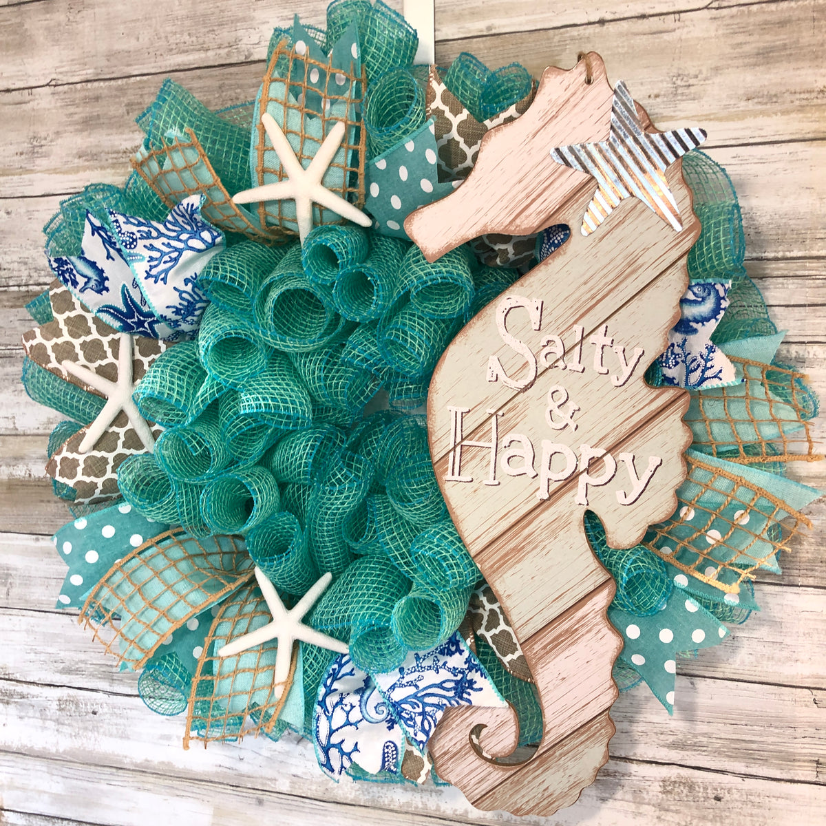 Seahorse Nautical Door Wreath. Handmade beach wreath