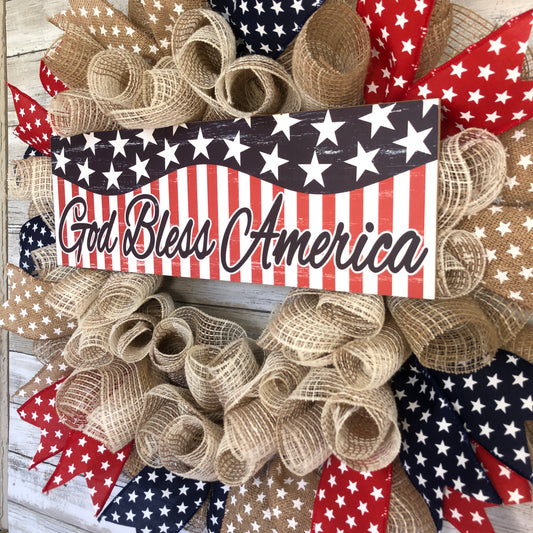Handmade Patriotic Door Wreath - God Bless America Star Wreath