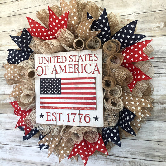 The United States Of America 1776 Patriotic Door Wreath