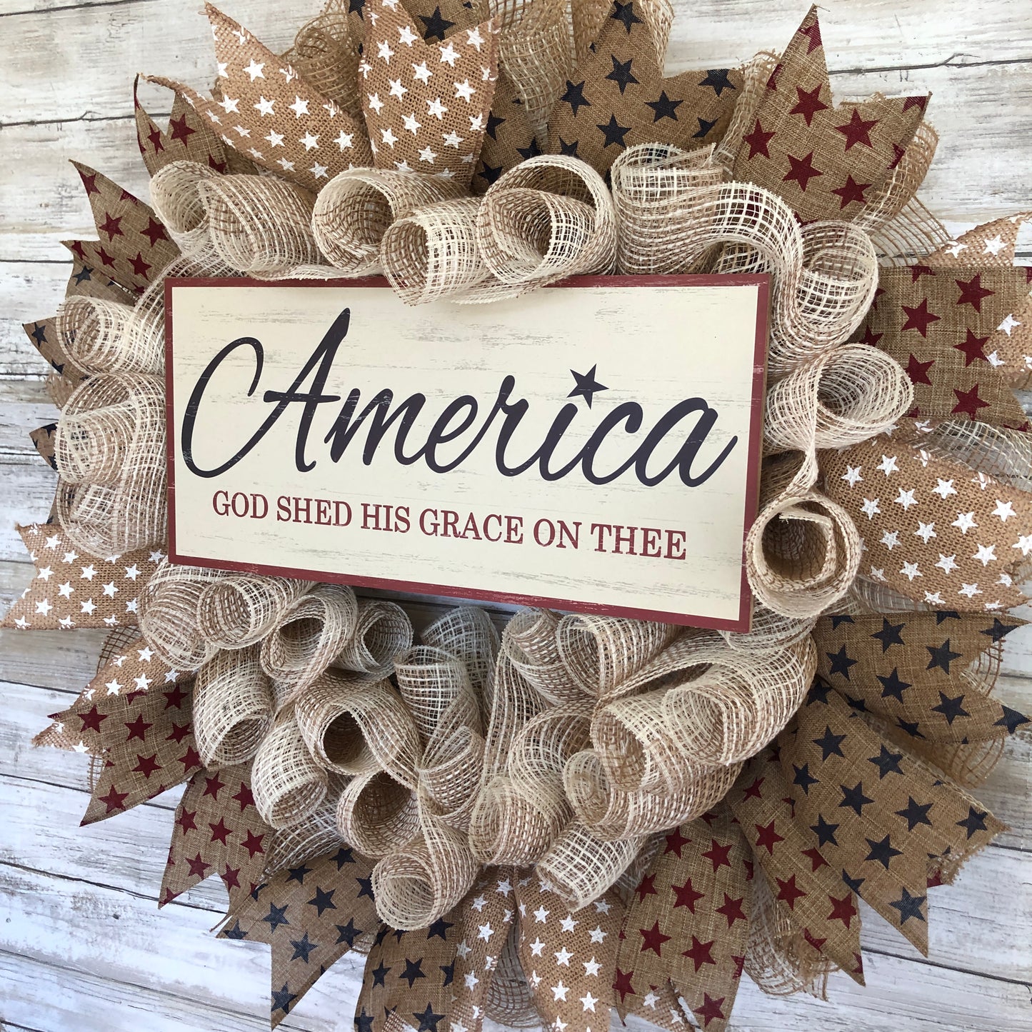America, God Shed His Grace On Thee Patriotic Handmade Door Wreath