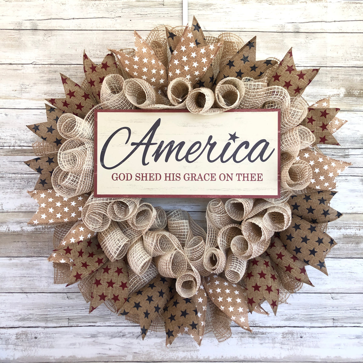 America, God Shed His Grace On Thee Patriotic Handmade Door Wreath