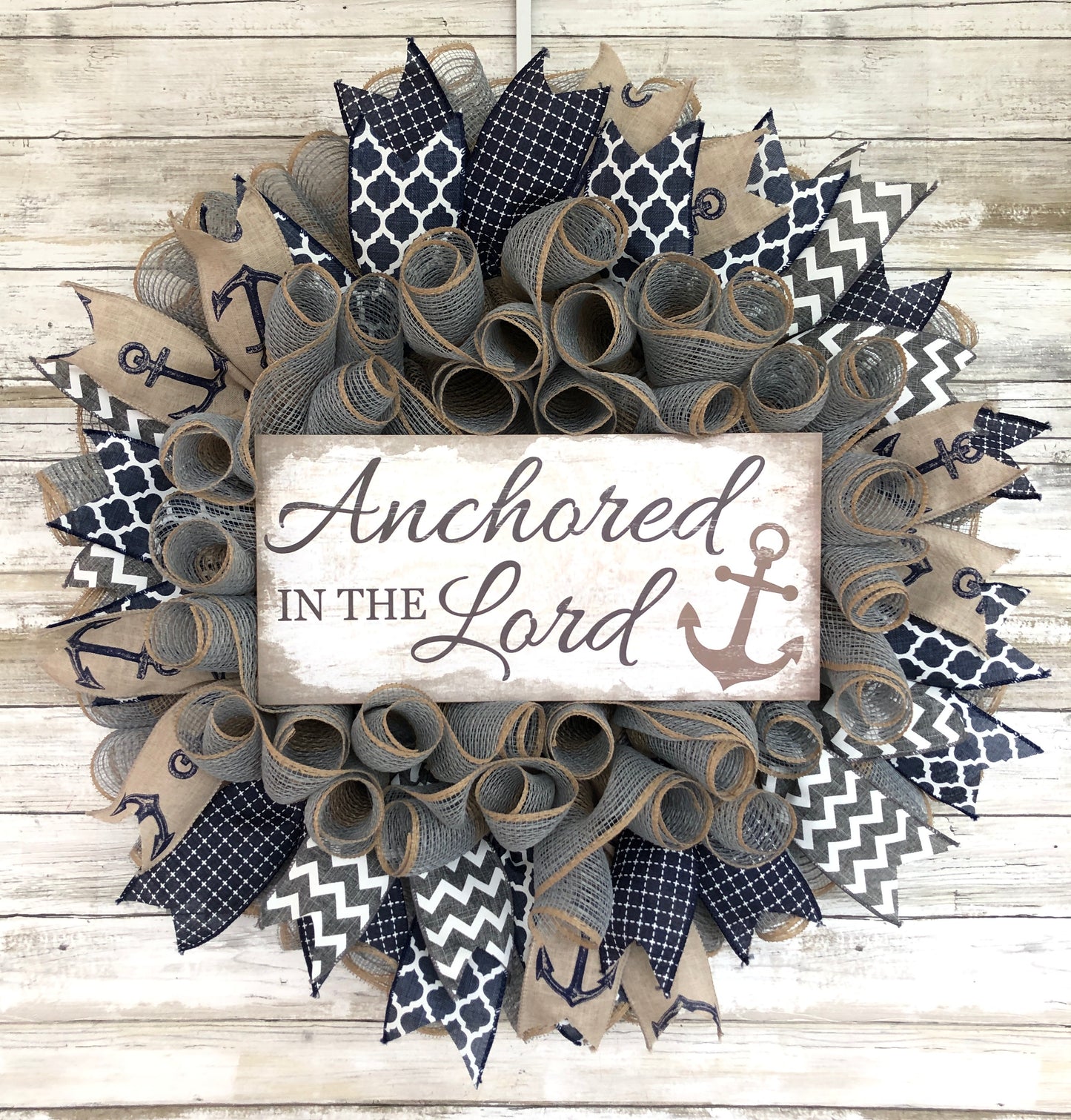 Anchored In The Lord Handmade Christian Door Wreath. Handmade Christian decor.