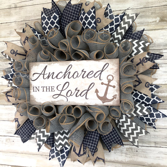 Anchored In The Lord Handmade Christian Door Wreath. Handmade Christian decor.