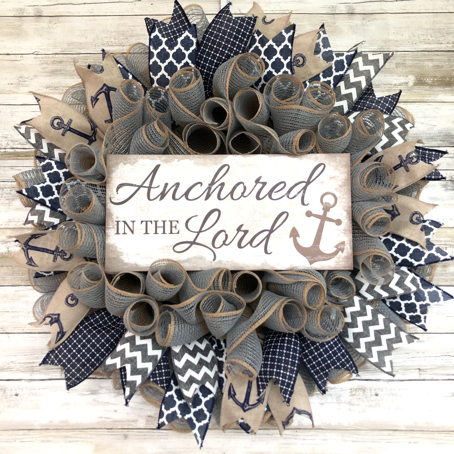 Anchored In The Lord Handmade Christian Door Wreath. Handmade Christian decor.