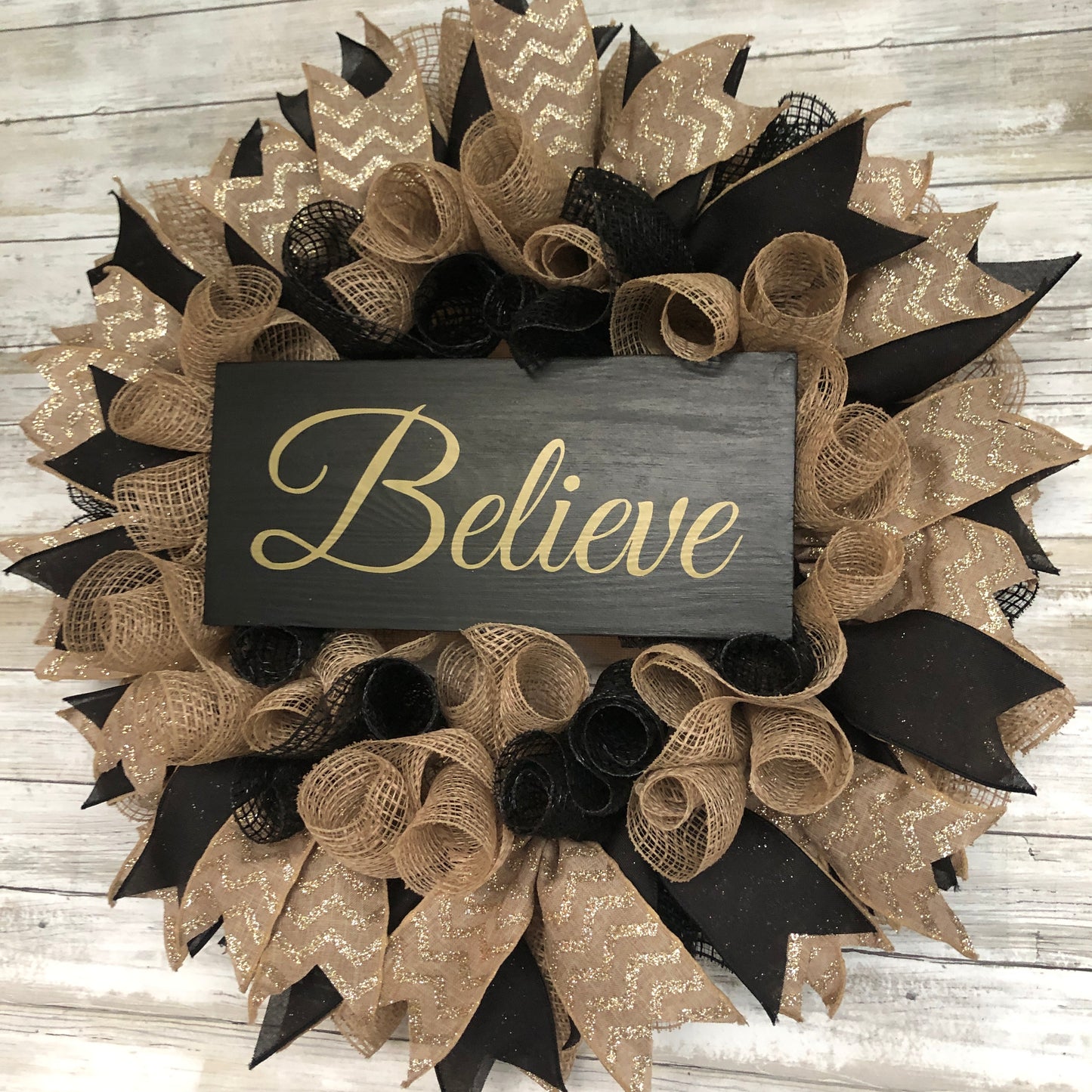 'Believe' Holiday Door Wreath, Handmade Door Wreath For Christmas Season
