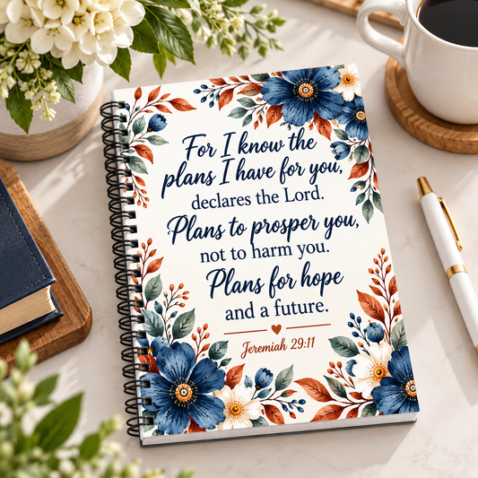 Jeremiah 29:11 Christian Spiral Notebook, Floral Bible Verse Journal