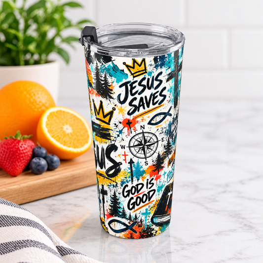 Jesus Christian 20oz Tumbler | Colorful Graffiti Faith-Inspired Stainless Steel Travel Cup
