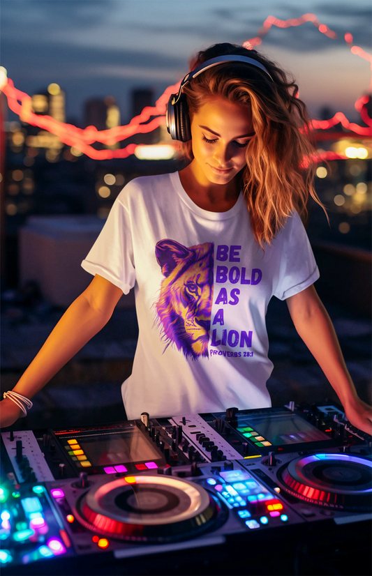 Bold As A Lion Christian Graphic Tee. Proverbs Bible Verse Unisex Jersey Short Sleeve T-Shirt