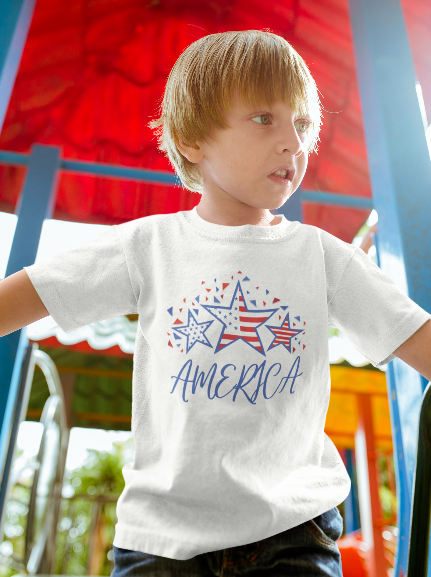 America Patriotic toddler t-shirt. Red, white and blue stars toddler tee.