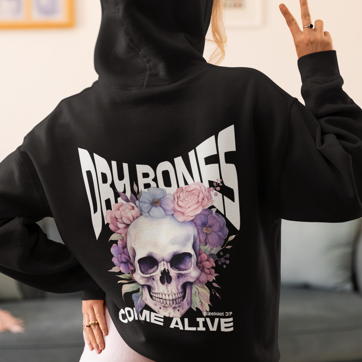 Dry Bones Come Alive Funky Christian Hoodie, Ezekiel 37 Bible Verse Skull Hooded Sweatshirt, Christian Graphic Hoodie