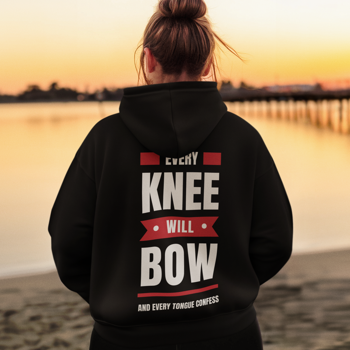 Every Knee Will Bow And Every Tongue Confess Jesus Is Lord Faith-Inspired Full Zip Hoodie | Inspirational Apparel, Christian Gift
