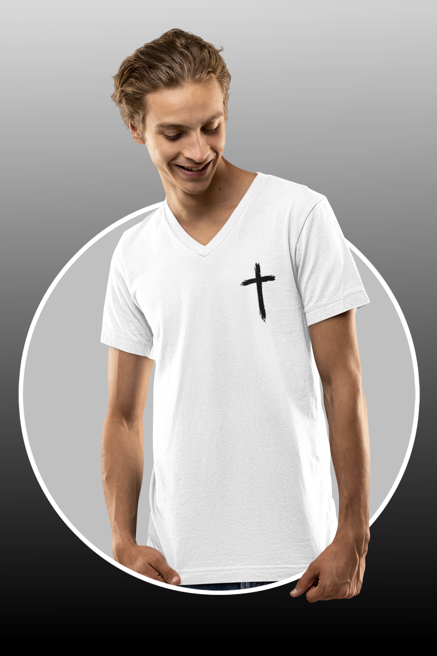 The 'Be Bold As A Lion' v-neck tee. The lion face pops with its gorgeous, lifelike markings throughout. In a big bold font, a reminder of God's word in Proverbs 28:1 from the Bible, to "Be Bold As A Lion". With a small cross on the front chest and available in different colors (and styles!) this t-shirt is one you will feel fearless wearing! Cataldo Creations Christian clothing. Faith Based apparel