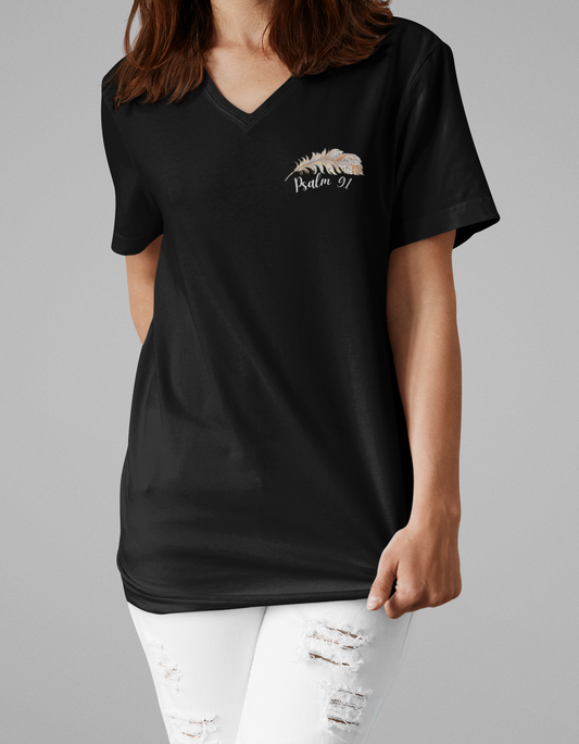 Christian Women's Psalm 91 vneck tshirt. Short Sleeve v-neck bible verse scripture tshirt