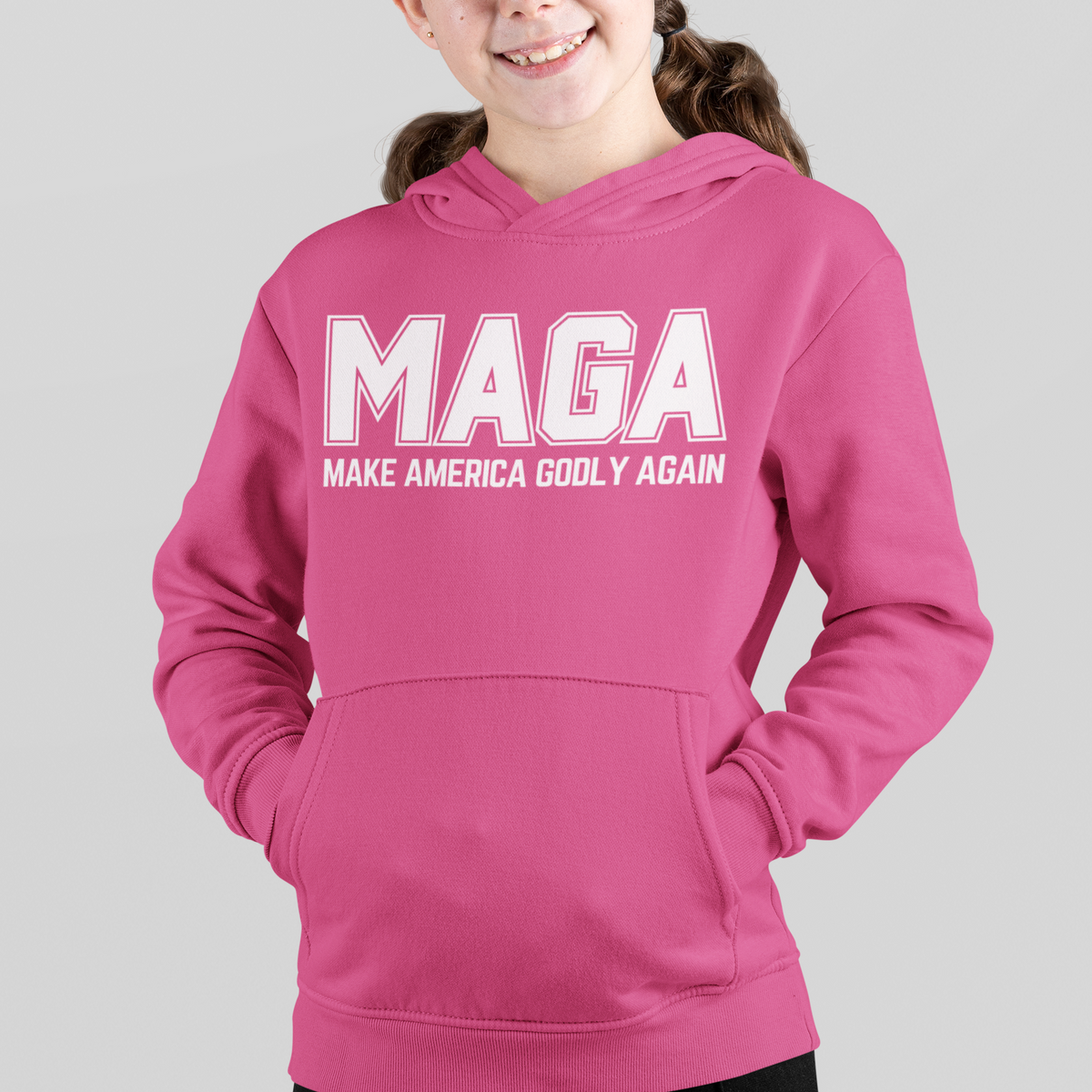 Kids Make America Godly Again MAGA Hooded Sweatshirt