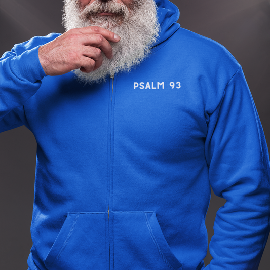 Psalm 93 'Mightier Than The Waves' Bible Verse Full Zip Hoodie | Christian Zip-Up Sweatshirt, Faith-Based Clothing, Scripture Hoodie. Royal Blue Hoodie