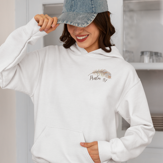 Psalm 91:4 Under His Wings You Will Find Refuge Heavyweight Sweatshirt, Feather Design For Women, Beautiful Christian Apparel