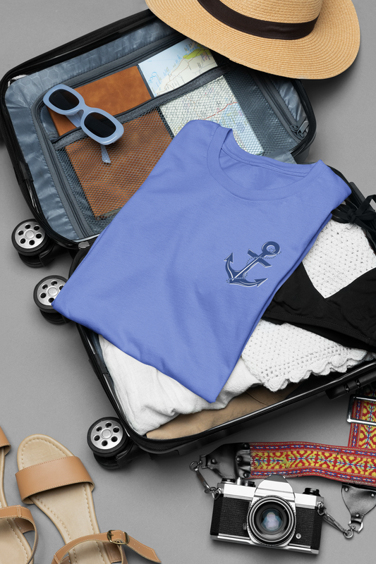 We have this hope as an anchor for the soul, firm and secure. Hebrews 6:19. This nautical Christian crewneck tee features a small anchor on the front with a large anchor and the Hebrews 6:19 bible verse in decorative font down the back. Cataldo Creations Christian Clothing, Christian T-Shirt, Christian Apparel. Bible Verse And Scripture Tees