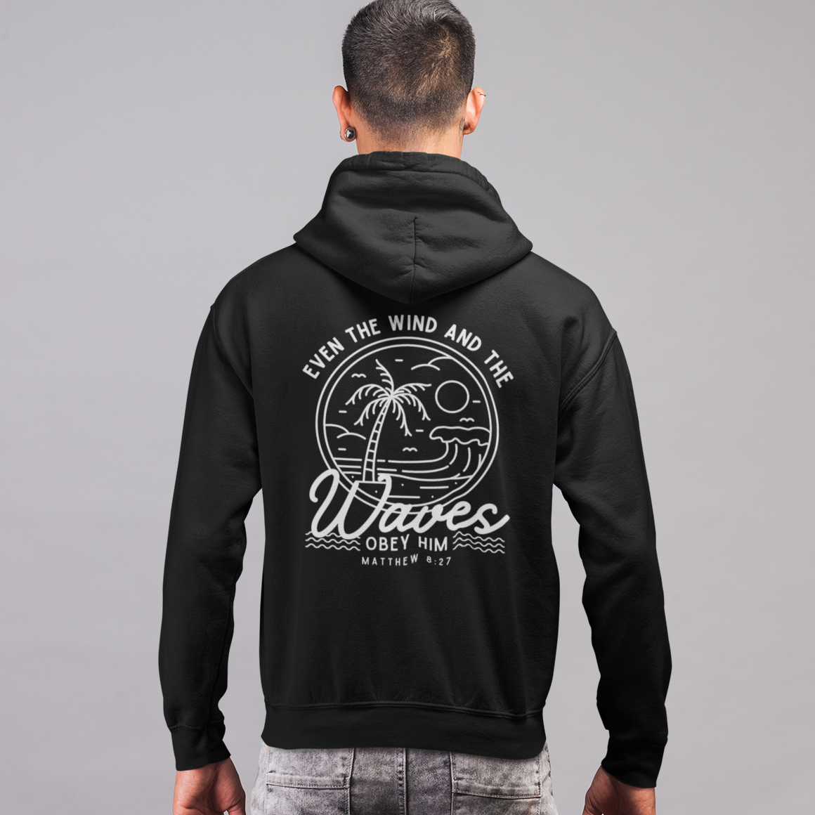 Even The Wind And The Waves Obey Him Full Zip Hoodie, Christian Bible Verse Ocean Zip Up Hooded Sweatshirt