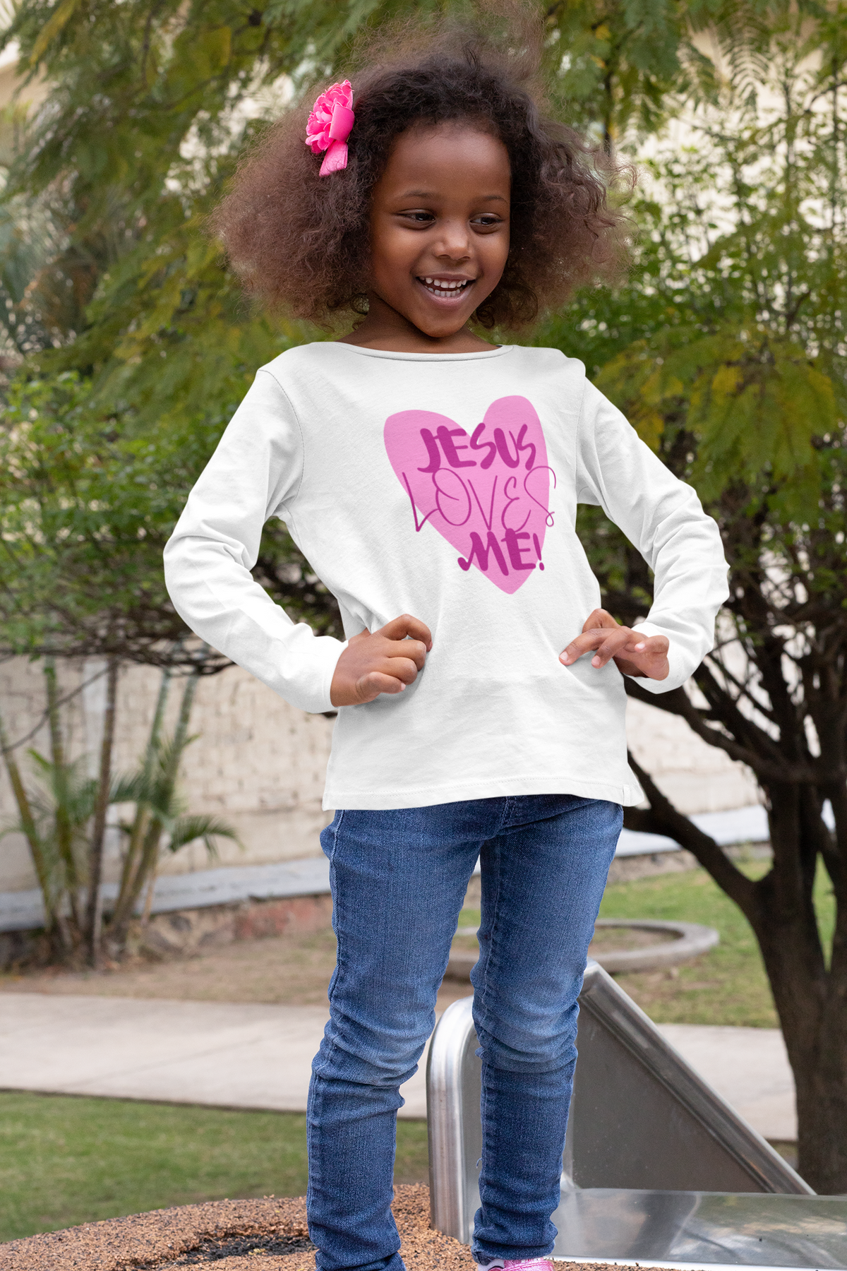 Jesus Loves Me Christian toddler long sleeve tee. Toddler Long sleeve t-shirt. Pink heart Jesus loves me toddler tee.