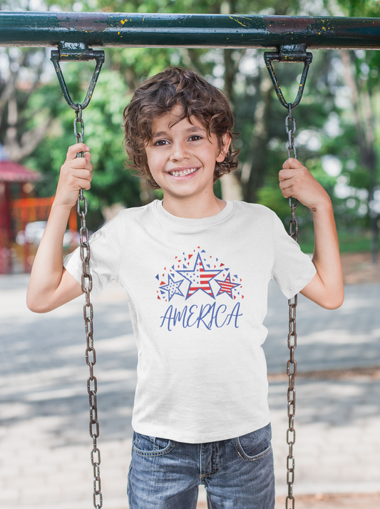 America tshirt for patriot kids. Red white and blue star America Tee for youth and kids. Patriotic kids clothing and tshirt.