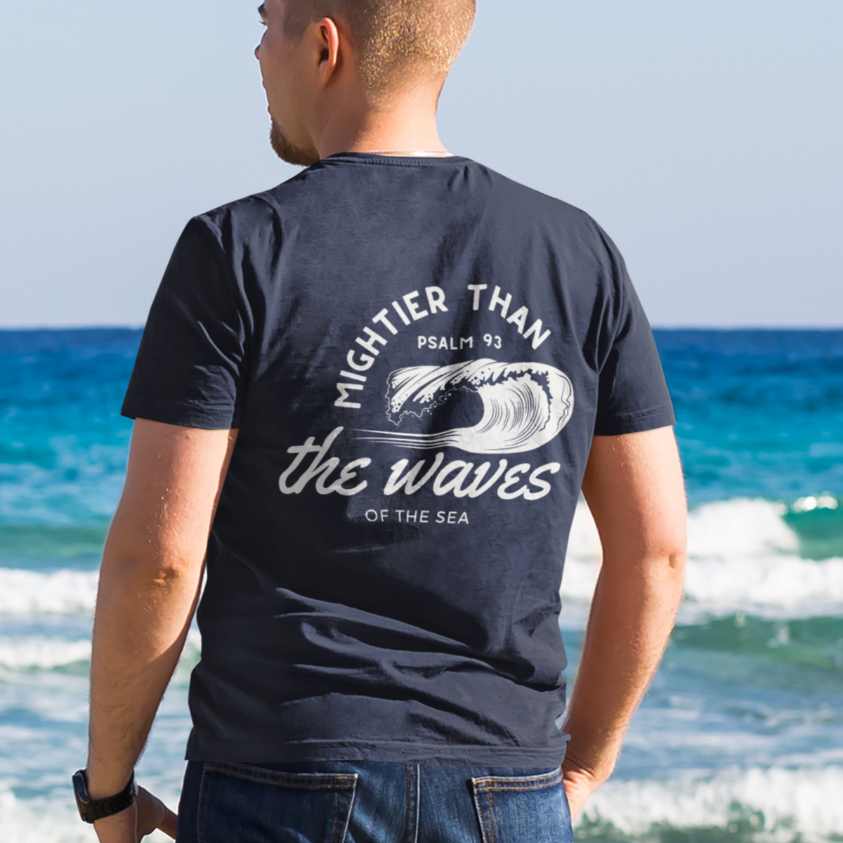 Mightier Than The Waves Of The Sea Bible Verse Adult Short Sleeve Tee