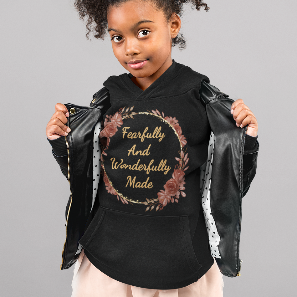 Girls Fearfully and Wonderfully Made Youth Hoodie | Bible Verse Sweatshirt for Kids, Gifts for Teens Girls, Motivational Christian Apparel