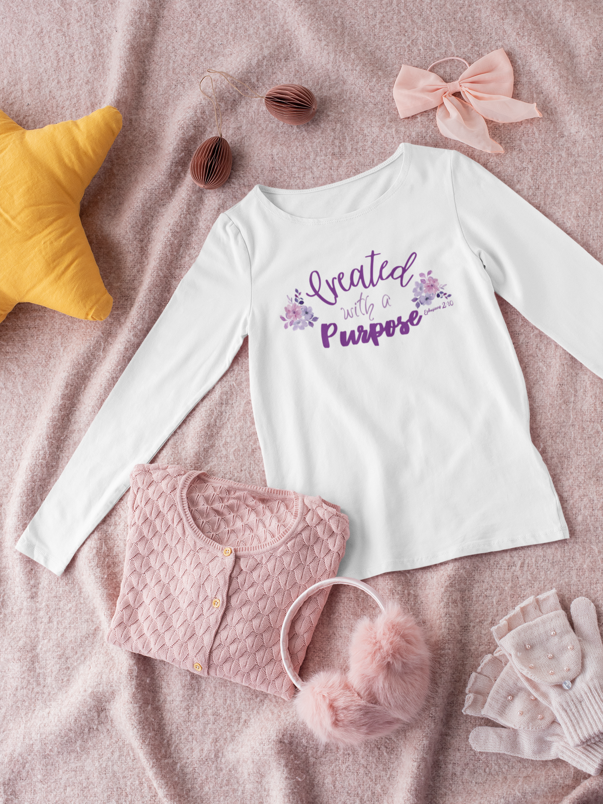 Christian Toddler Created With A Purpose Christian Bible Verse Tee. Bible Verse Tee For Christian Girls. Scripture Tee For Christian Toddlers. Gospel Tee For Babies.