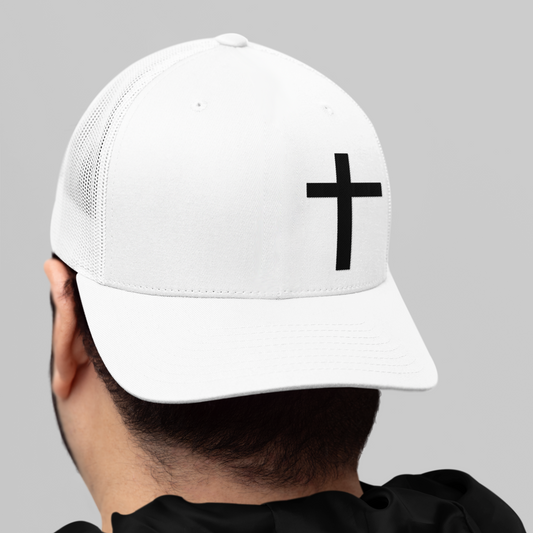 Faith-Inspired Snapback Trucker Cap with Embroidered Cross Design