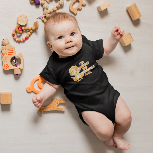 Fearfully and Wonderfully Made Dinosaur Baby Bodysuit | Psalm 139:14 Christian Infant Onesie | Cute Triceratops Baby Outfit