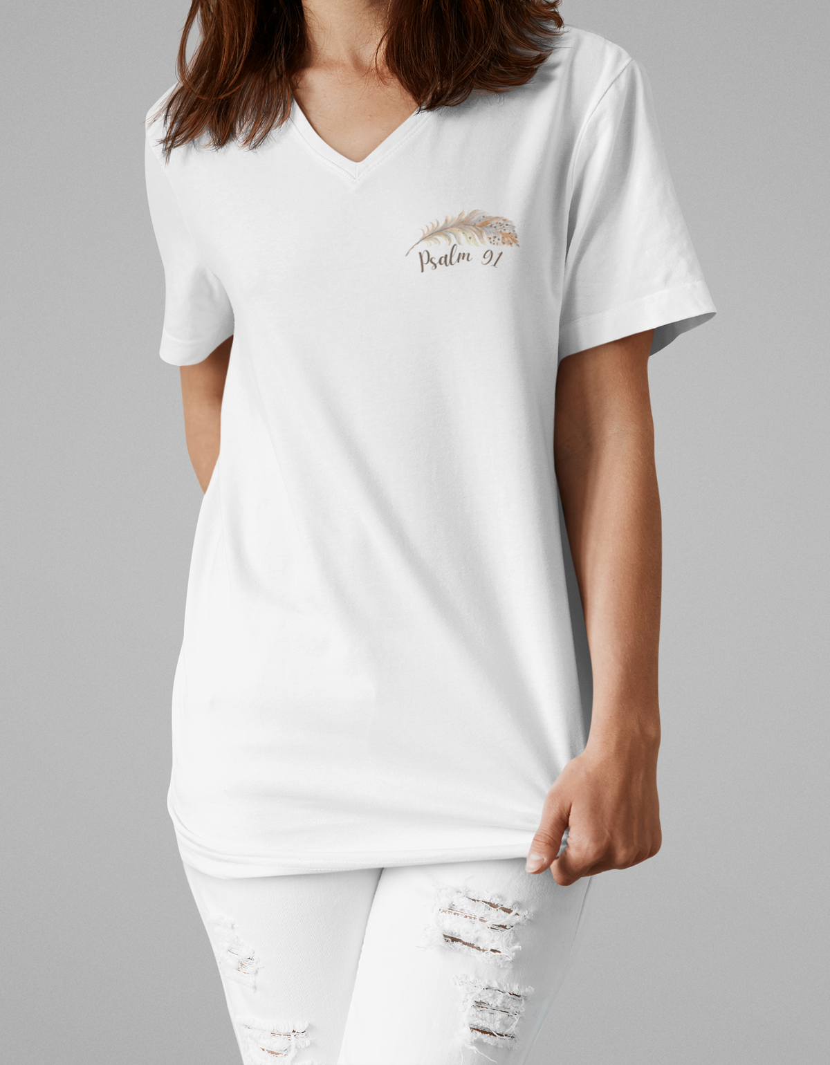 Christian Women's Psalm 91 vneck tshirt. Short Sleeve v-neck bible verse scripture tshirt