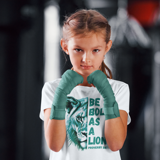 Kids Be Bold As A Lion Bible Verse Short Sleeve Tee - Green Design