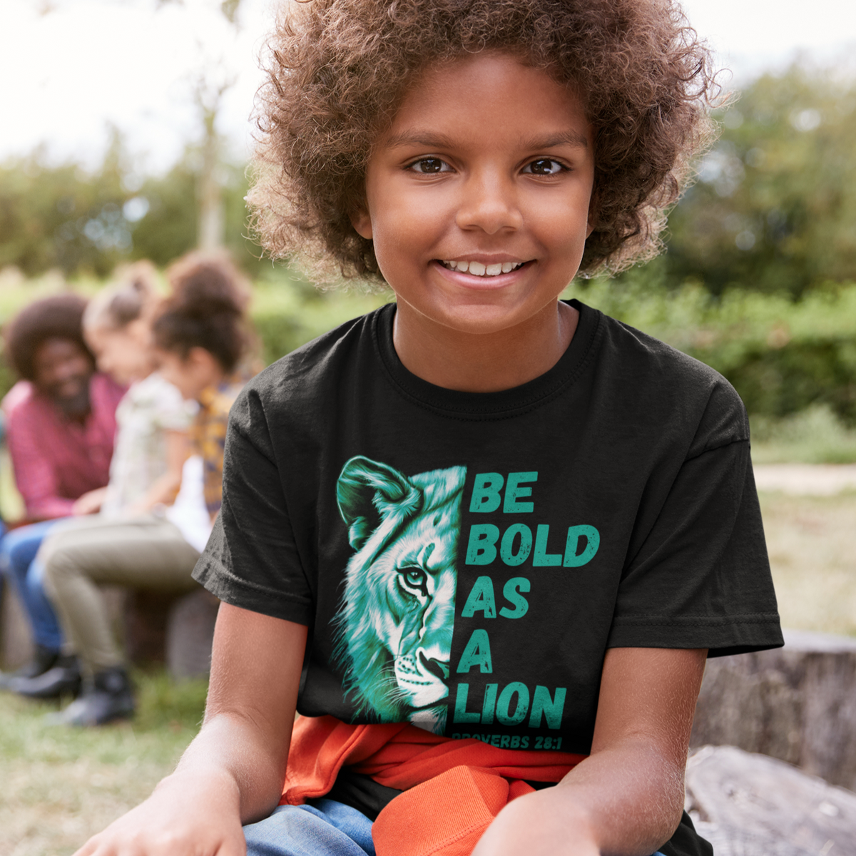 Kids Be Bold As A Lion Bible Verse Short Sleeve Tee - Green Design