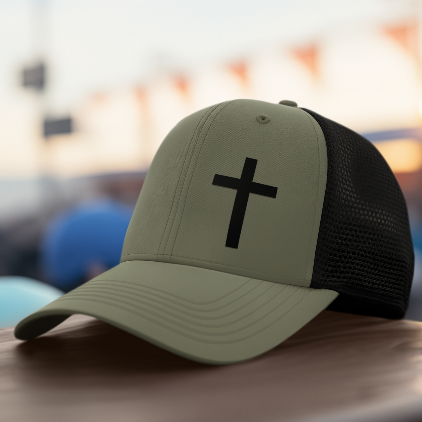 Faith-Inspired Snapback Trucker Cap with Embroidered Cross Design