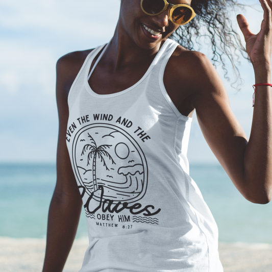 Inspirational Beach Tank Top - 'Even the Wind and the Waves Obey Him'