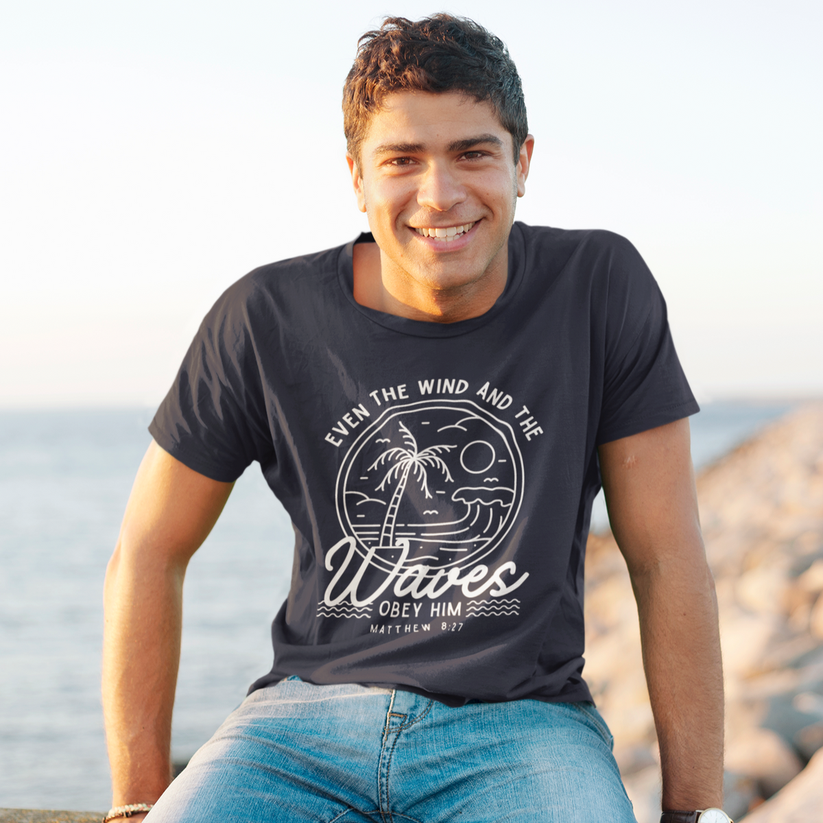 Bible Verse Graphic Shirt - 'Even the Wind and the Waves Obey Him' Scripture Tee