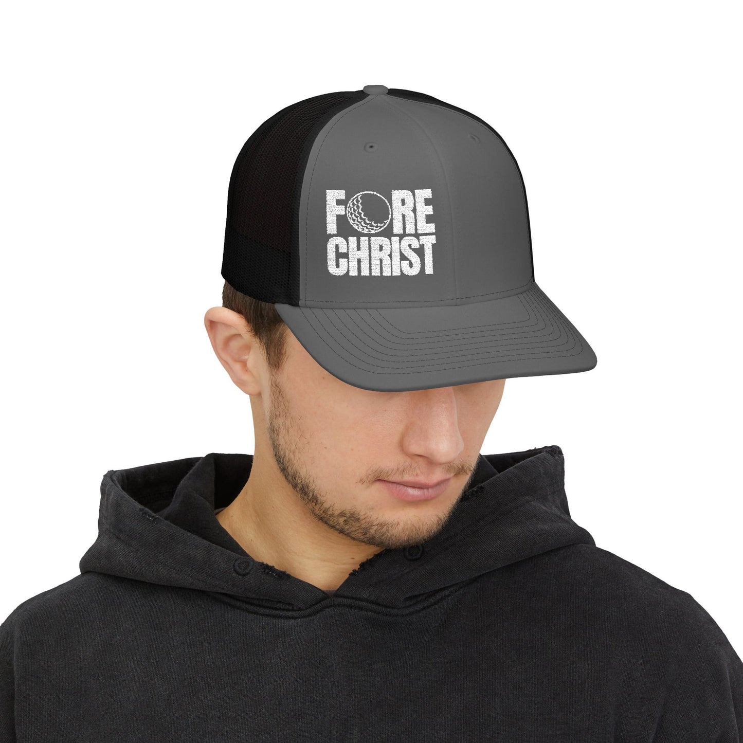 Fore Christ Trucker Hat For Golfers - Snapback Golf Hat for Christians