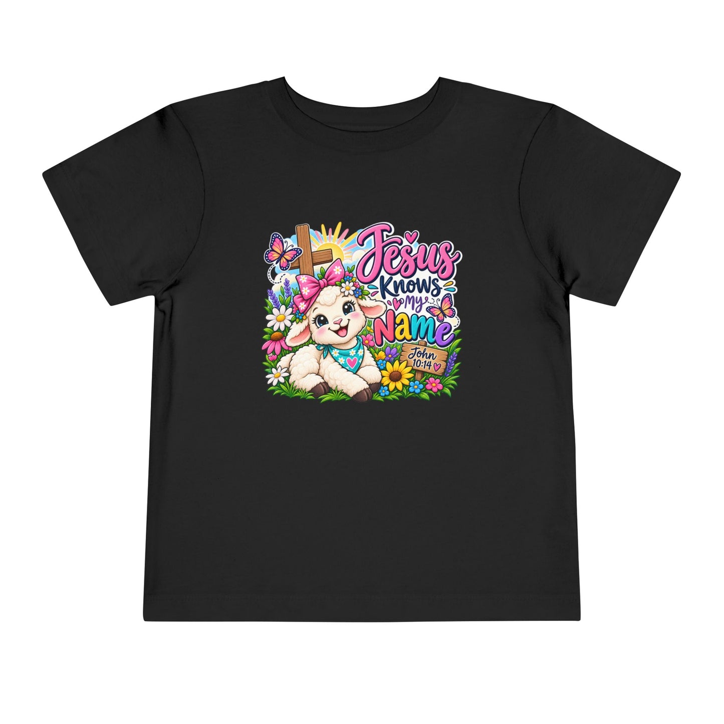 Jesus Knows My Name Christian Toddler T-Shirt | John 10:14 Lamb Bella+Canvas Tee | Faith-Based Little Kids Shirt