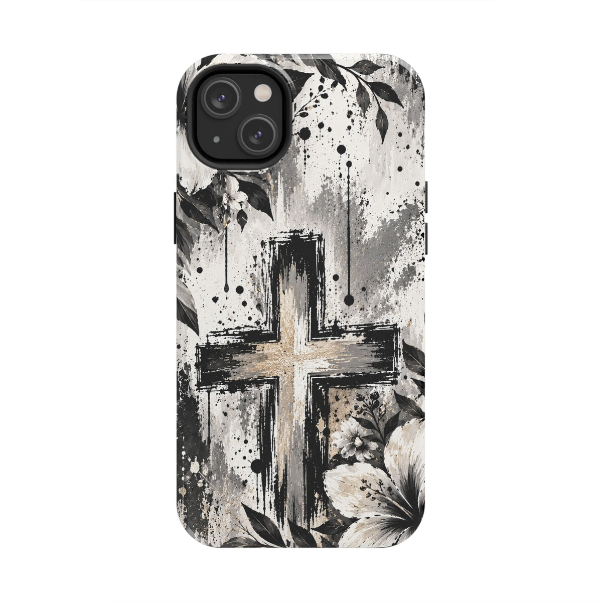 Black & White Floral Cross Christian Phone Case | Faith-Inspired Protective iPhone Case