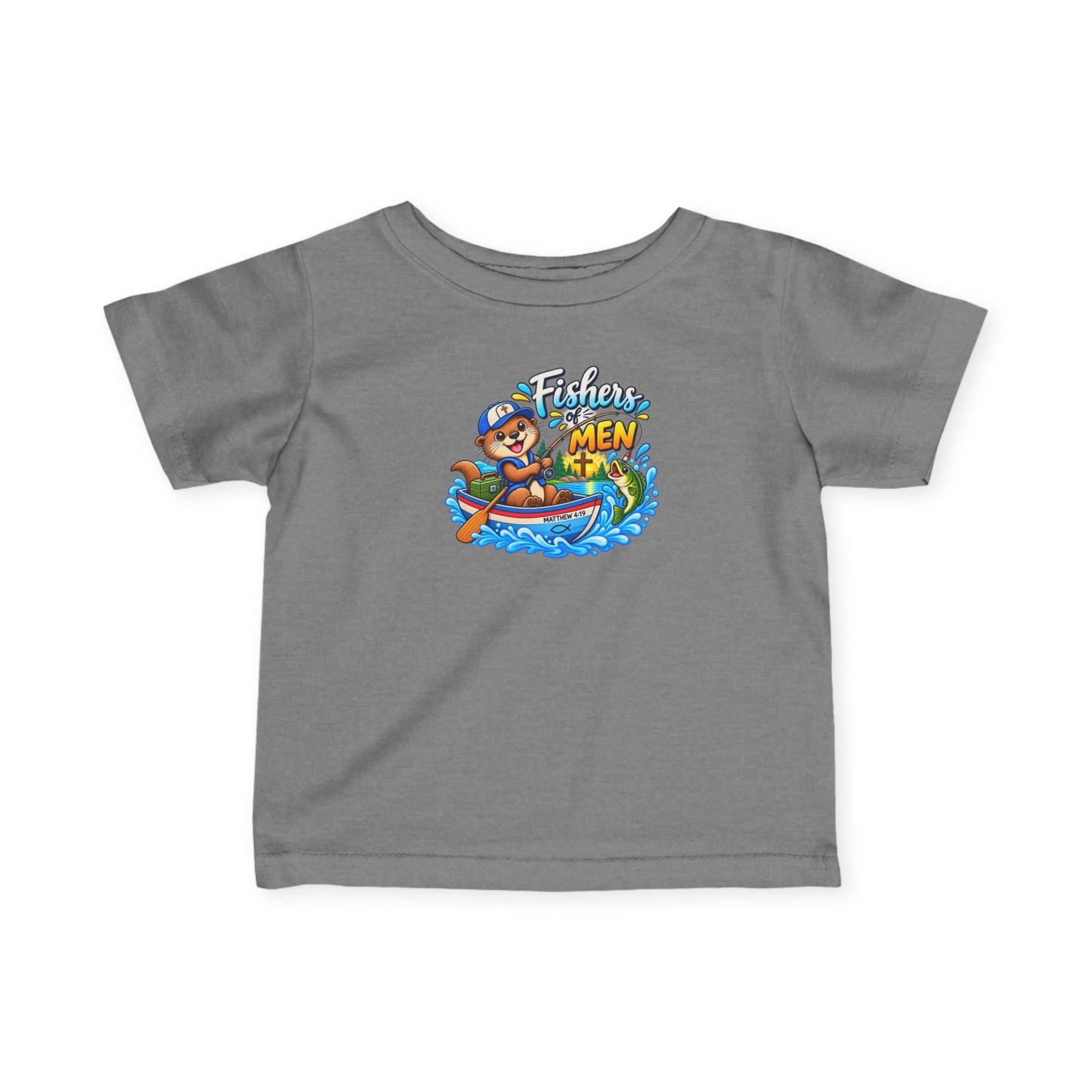 Fishers of Men Christian Infant T-Shirt – Matthew 4:19 Faith-Based Baby Tee with Cute Otter Design