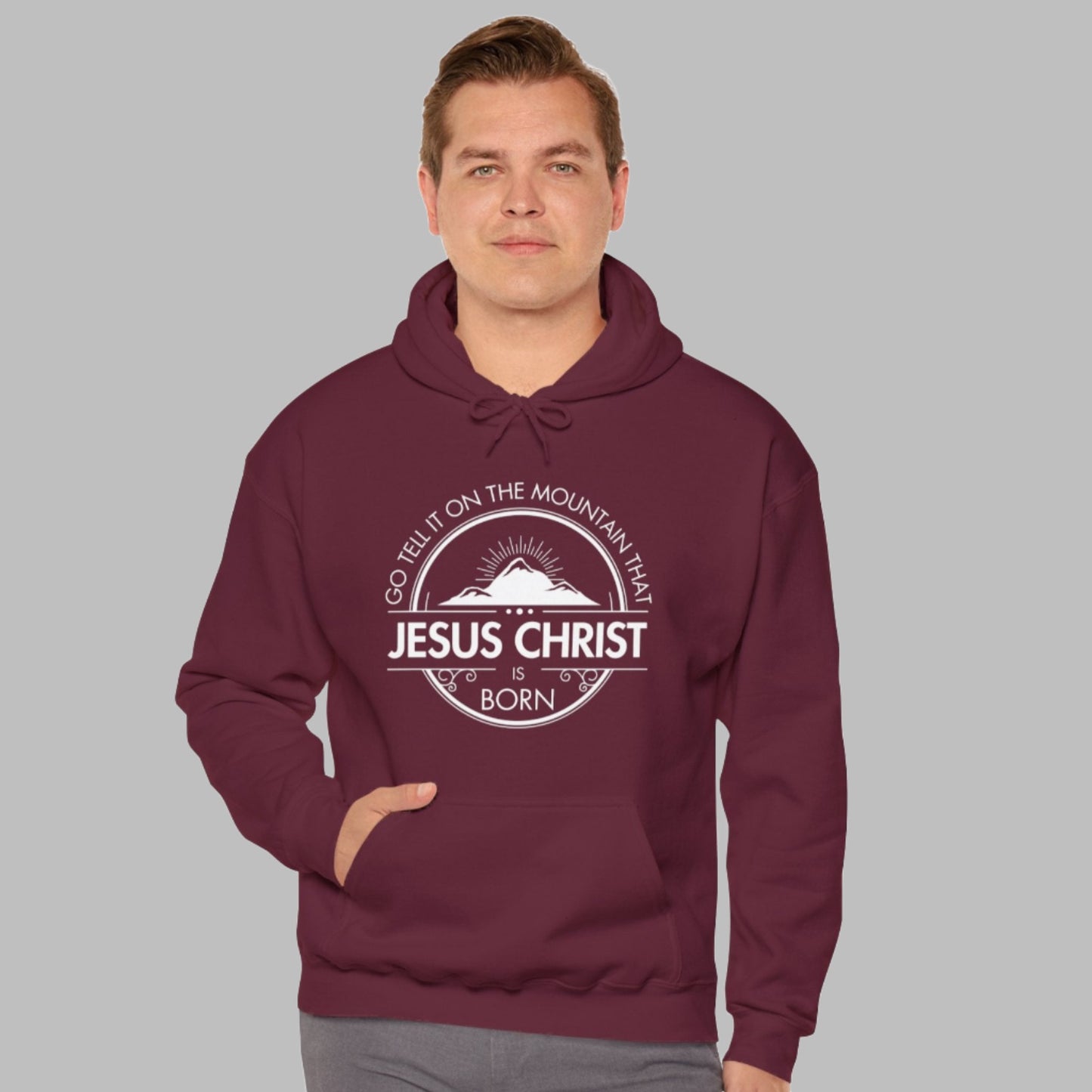 Go Tell It On The Mountain That Jesus Christ is Born. Christian Jesus Hoodie. Cataldo Creations